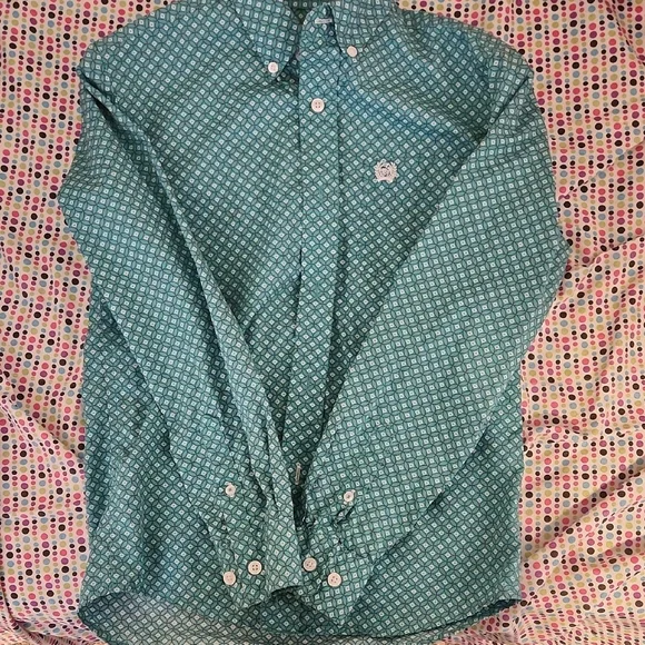 Cinch Blue Geometric Button Down Shirt - Picture 1 of 3